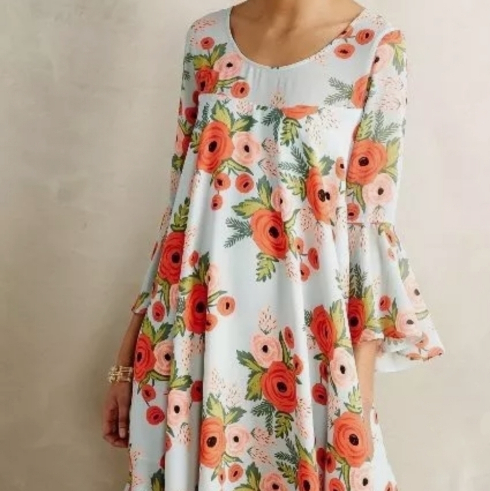 Paper Crown + Paper Rifle Co Anthropologie Fluttered Blooms Swing Dress S